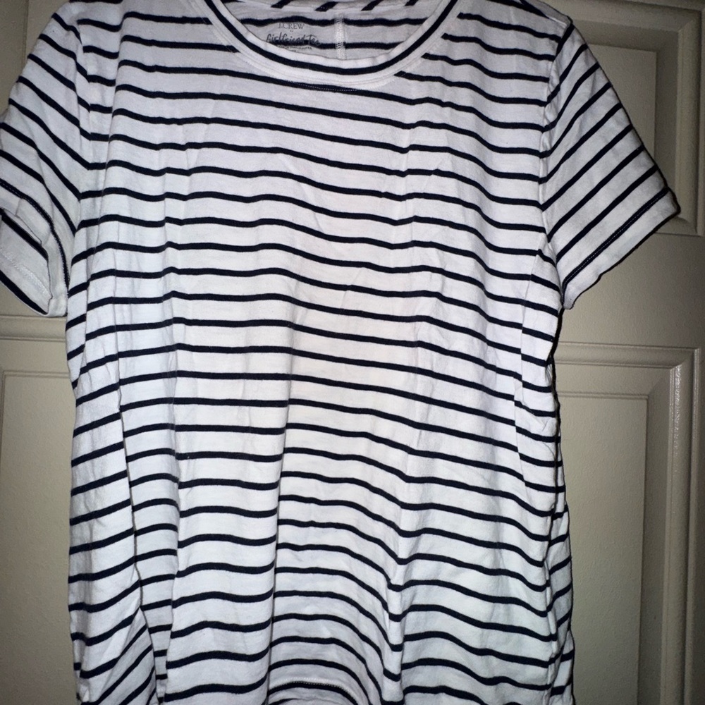J. Crew Navy and White Striped Girlfriend Tee